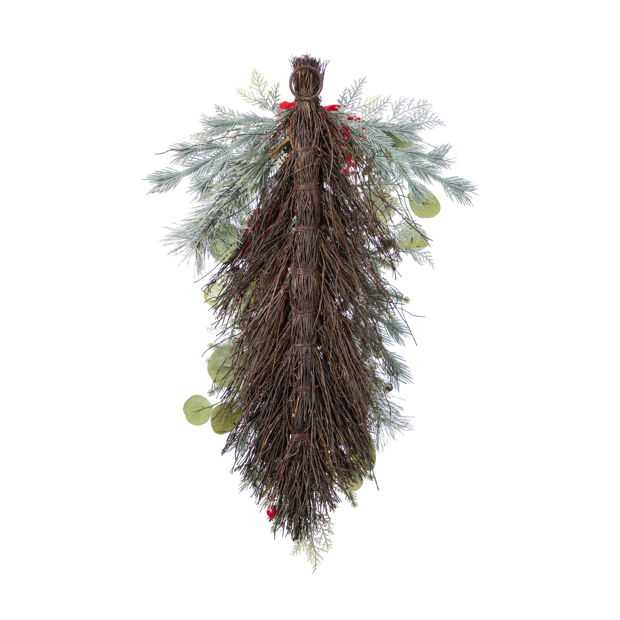 Glitzhome® 28"H Christmas Red Mangnolia & Berry Teardrop